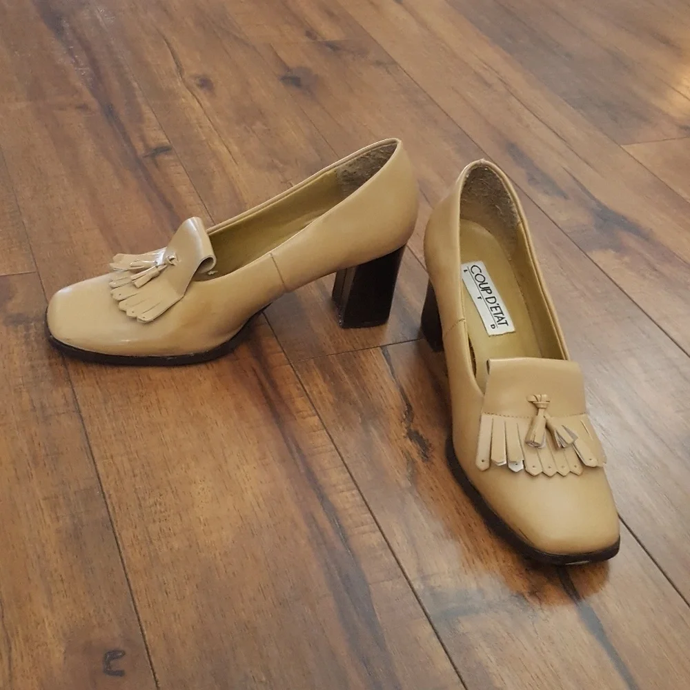 Coup D'etat Ltd Tan‎ Leather Loafer Block Heels - Picture 2 of 7